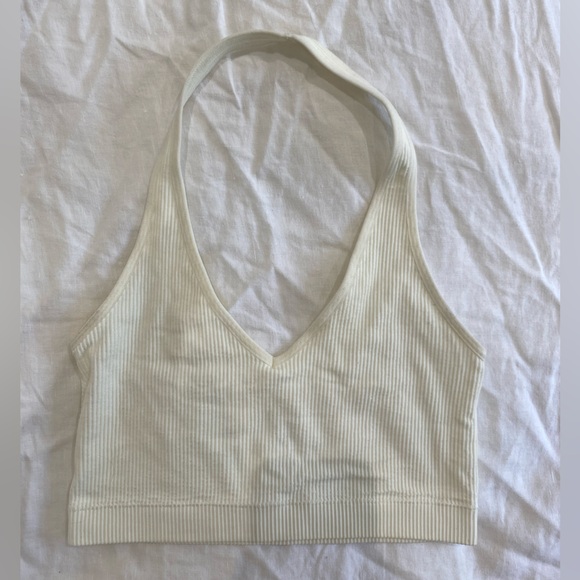 Garage Ribbed Halter Crop Top in Cream - Picture 3 of 7